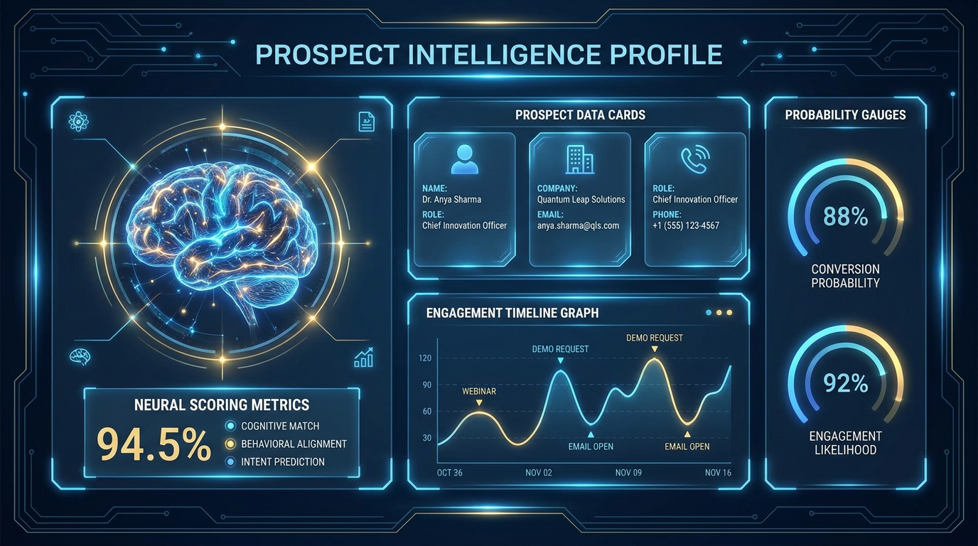 NOVA Dashboard — Prospect Intelligence Profile with brain-science scoring and engagement timeline