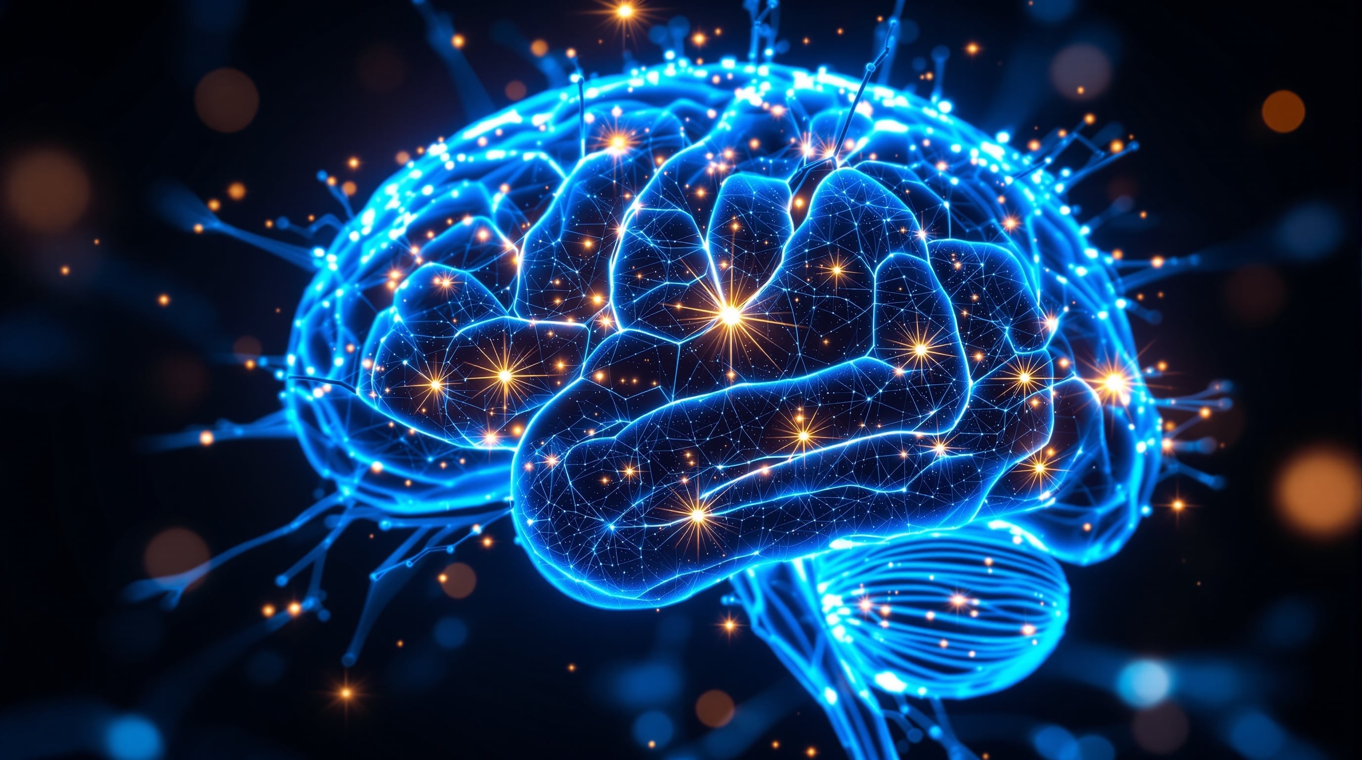 Abstract visualization of neural pathways firing in the brain during first impression processing